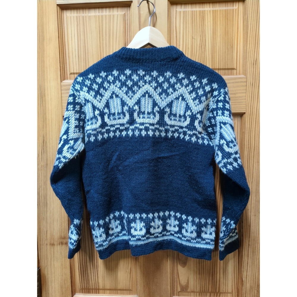Vtg Viking Ships Nordstrikk Wool Norwegian Sweater Blue/White Sz 38 S/M (18x23) - Picture 6 of 14